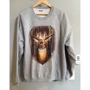 Vintage‎ Jerzees Y2K Sweatshirt Deer Big Buck Graphic Pullover Large